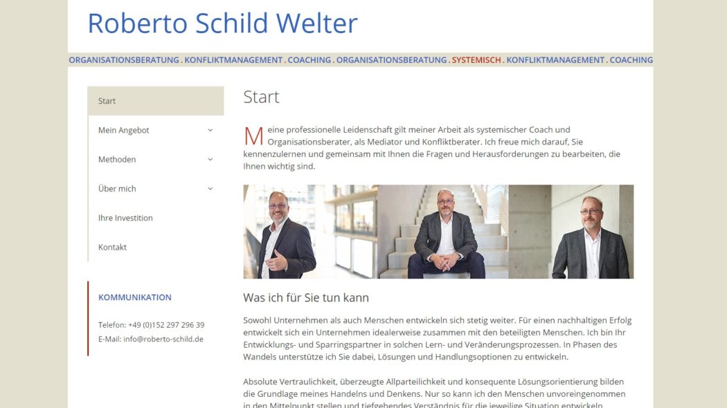 Stilvolle Klarheit und eine exzellente Struktur zeichnen die Website unseres Kunden Roberto Schild Welter aus.