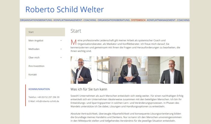 Stilvolle Klarheit und eine exzellente Struktur zeichnen die Website unseres Kunden Roberto Schild Welter aus.