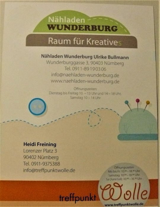 Rückseite des Flyers als Handzettel des Nähladens Wunderburg